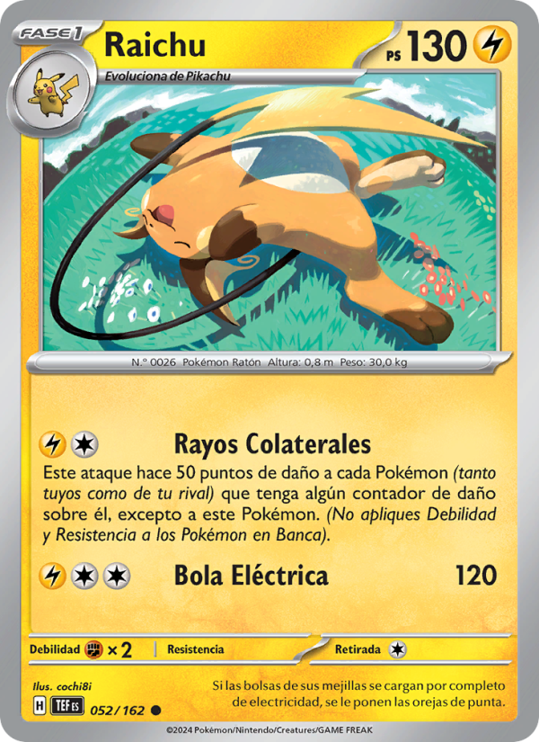 Raichu 052 — Temporal Forces (Spanish Pokémon TCG card)