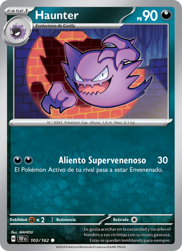 Haunter 103 — Temporal Forces (Spanish Pokémon TCG card)
