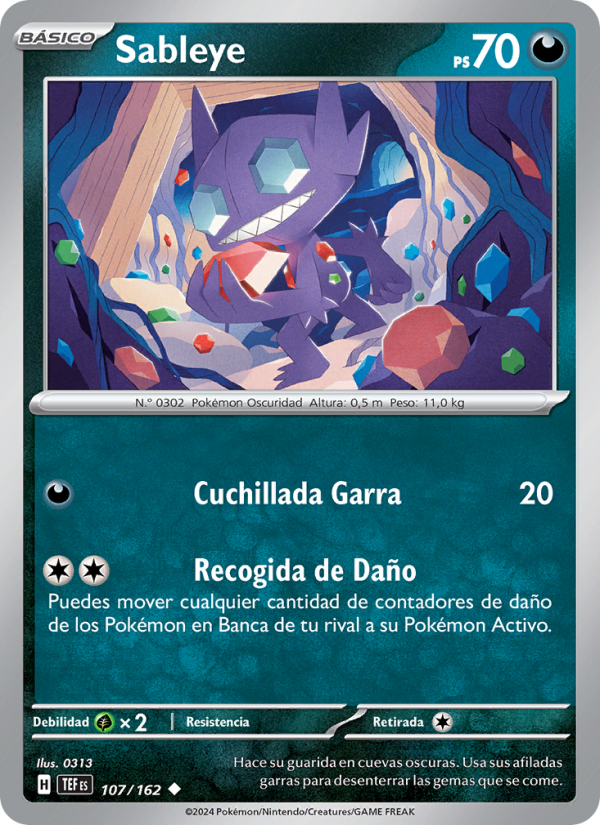 Sableye 107 — Temporal Forces (Spanish Pokémon TCG card)