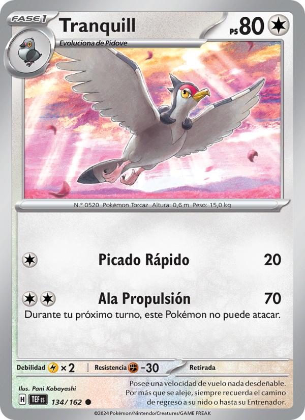 Tranquill 134 — Temporal Forces (Spanish Pokémon TCG card)
