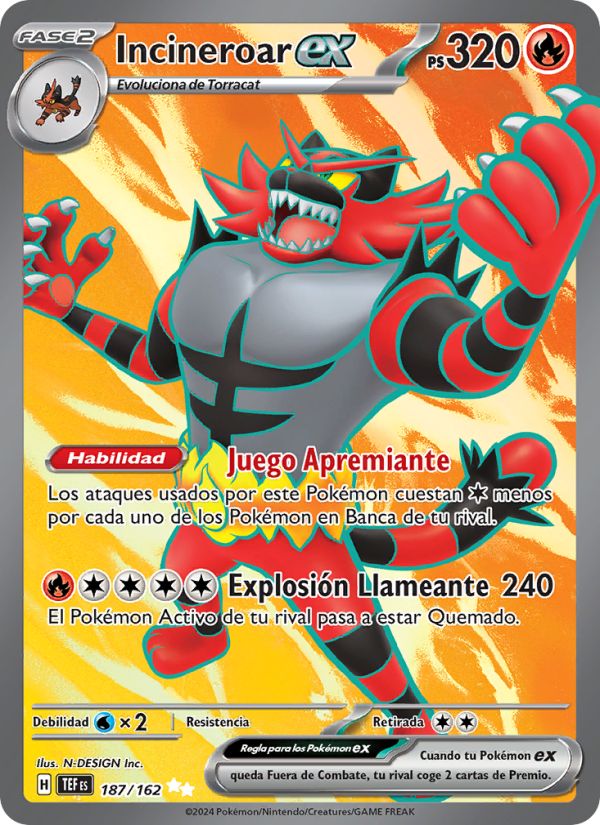 Incineroar ex 187 — Temporal Forces (Spanish Pokémon TCG card)