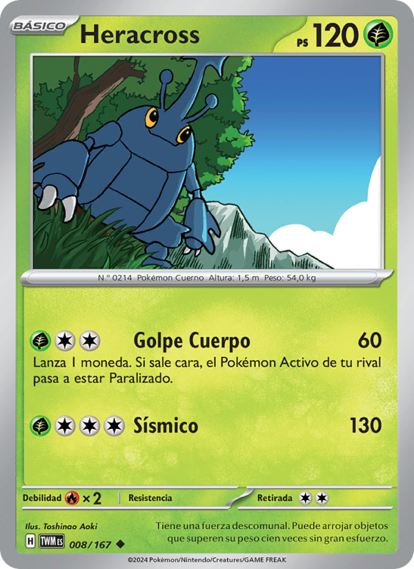 Heracross 008 — Twilight Masquerade (Spanish Pokémon TCG card)