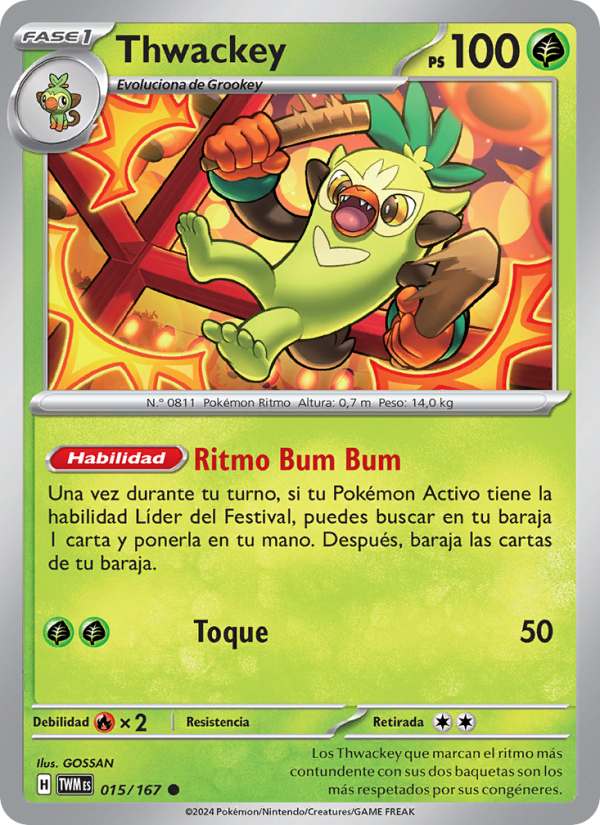 Thwackey 015 — Twilight Masquerade (Spanish Pokémon TCG card)
