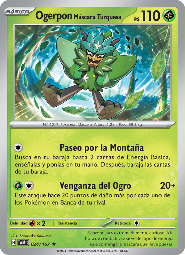 Ogerpon Máscara Turquesa 024 — Twilight Masquerade (Spanish Pokémon TCG card)