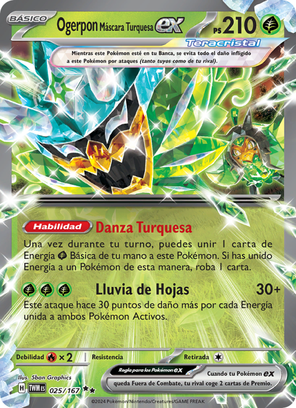 Ogerpon Máscara Turquesa ex 025 — Twilight Masquerade (Spanish Pokémon TCG card)