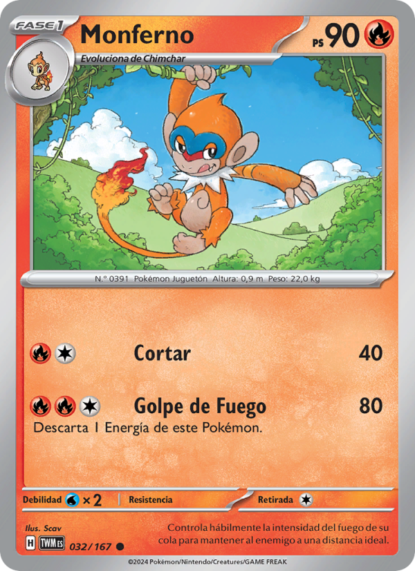 Monferno 032 — Twilight Masquerade (Spanish Pokémon TCG card)