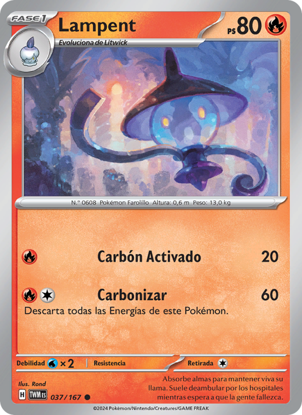 Lampent 037 — Twilight Masquerade (Spanish Pokémon TCG card)