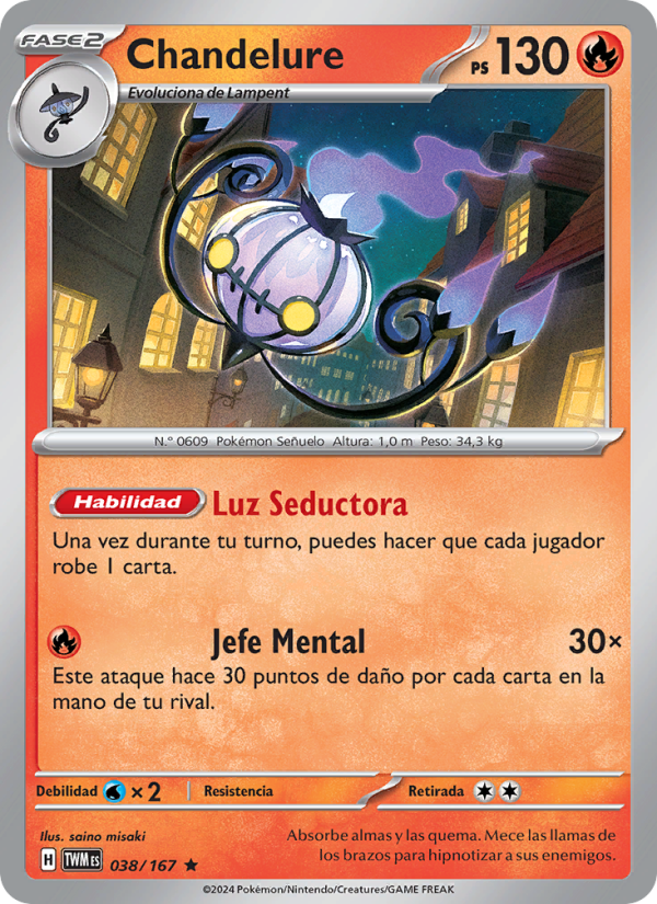Chandelure 038 — Twilight Masquerade (Spanish Pokémon TCG card)