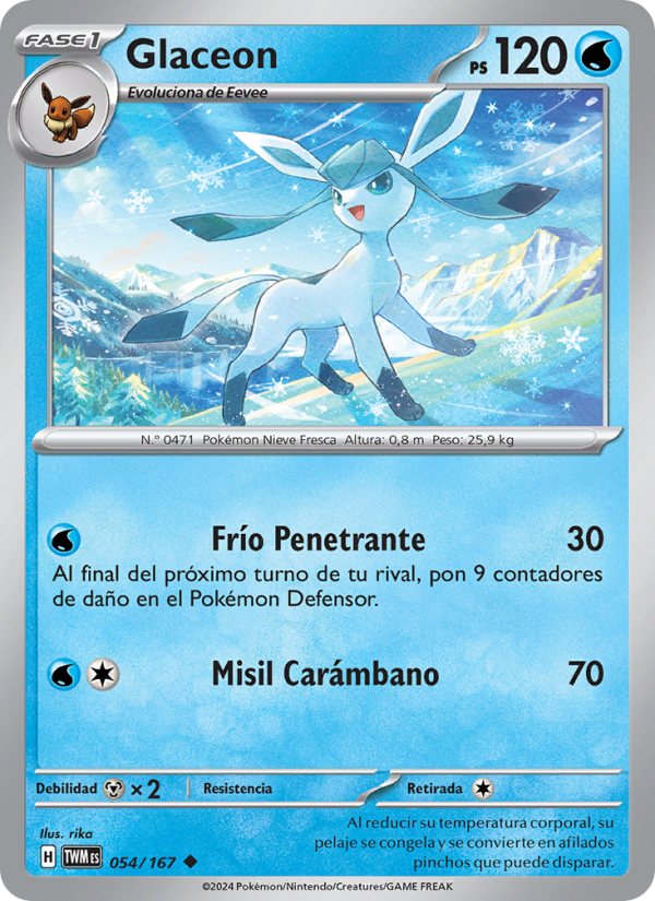 Glaceon 054 — Twilight Masquerade (Spanish Pokémon TCG card)