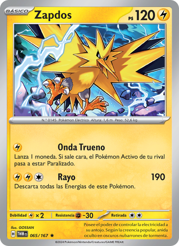 Zapdos 065 — Twilight Masquerade (Spanish Pokémon TCG card)