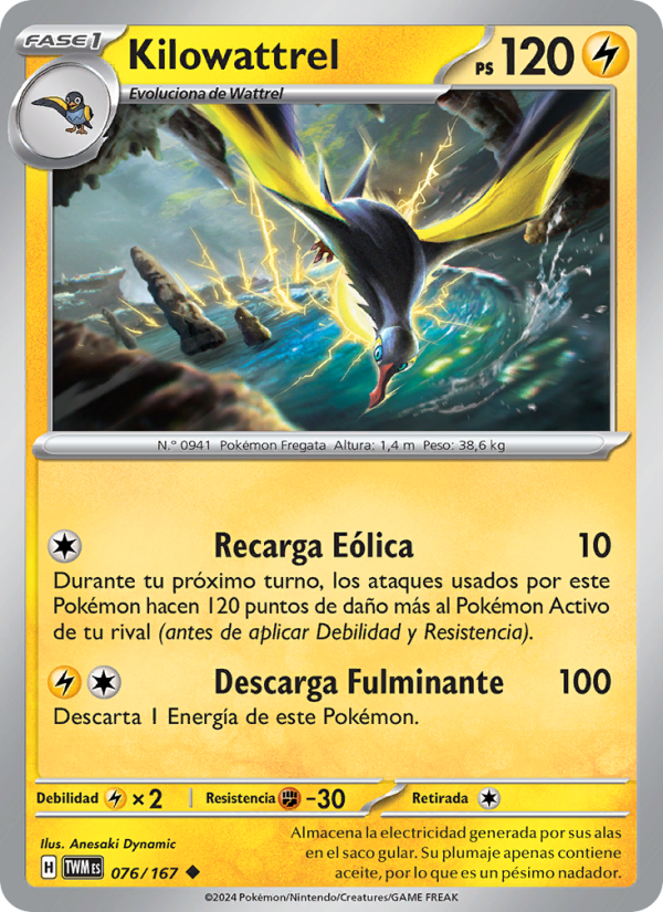 Kilowattrel 076 — Twilight Masquerade (Spanish Pokémon TCG card)