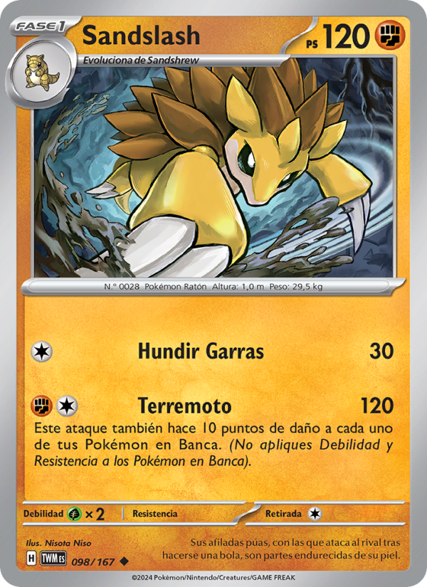 Sandslash 098 — Twilight Masquerade (Spanish Pokémon TCG card)