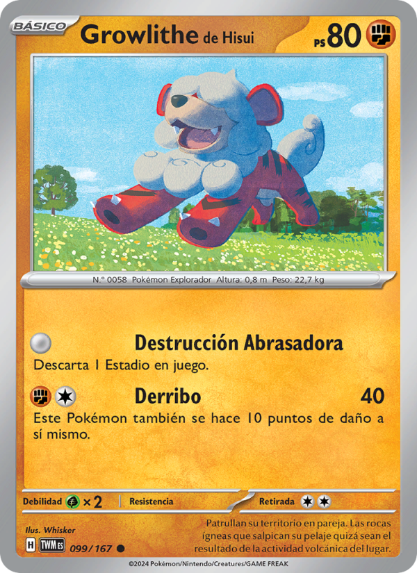 Growlithe de Hisui 099 — Twilight Masquerade (Spanish Pokémon TCG card)