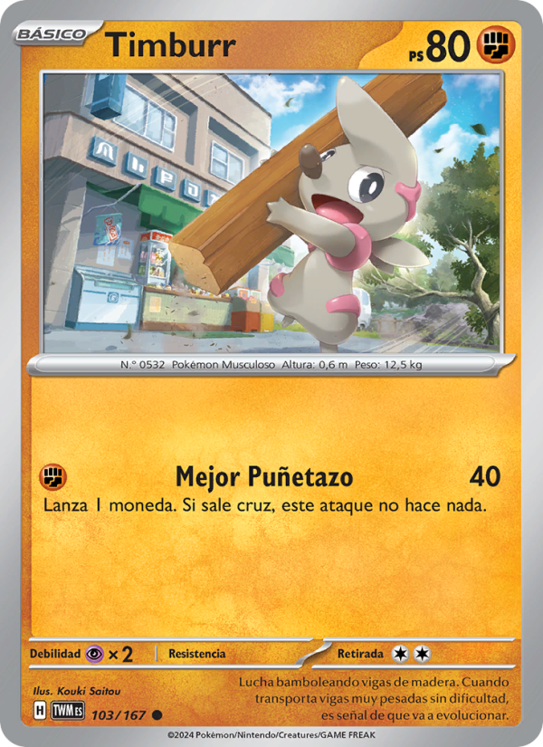 Timburr 103 — Twilight Masquerade (Spanish Pokémon TCG card)