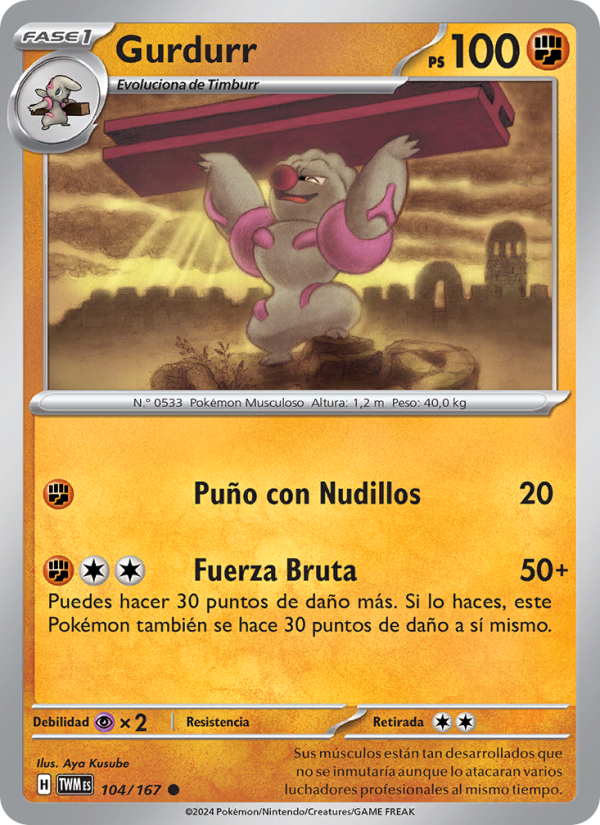 Gurdurr 104 — Twilight Masquerade (Spanish Pokémon TCG card)