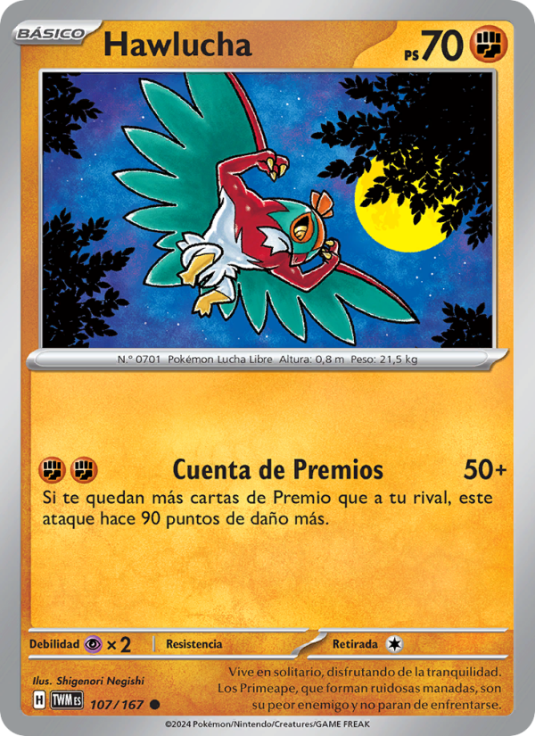 Hawlucha 107 — Twilight Masquerade (Spanish Pokémon TCG card)