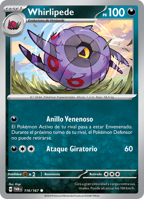 Whirlipede 116 — Twilight Masquerade (Spanish Pokémon TCG card)