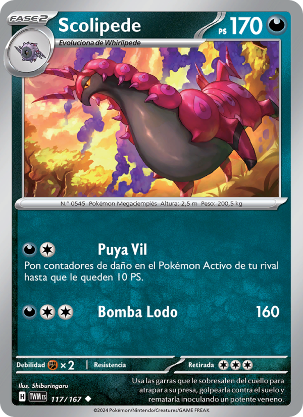 Scolipede 117 — Twilight Masquerade (Spanish Pokémon TCG card)
