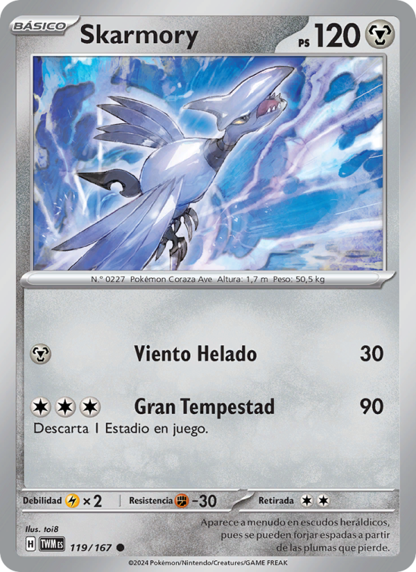 Skarmory 119 — Twilight Masquerade (Spanish Pokémon TCG card)