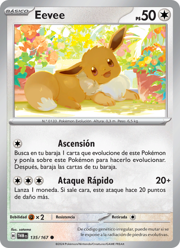 Eevee 135 — Twilight Masquerade (Spanish Pokémon TCG card)