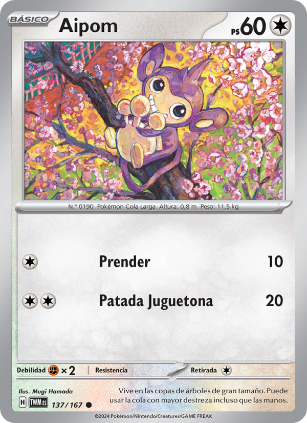 Aipom 137 — Twilight Masquerade (Spanish Pokémon TCG card)