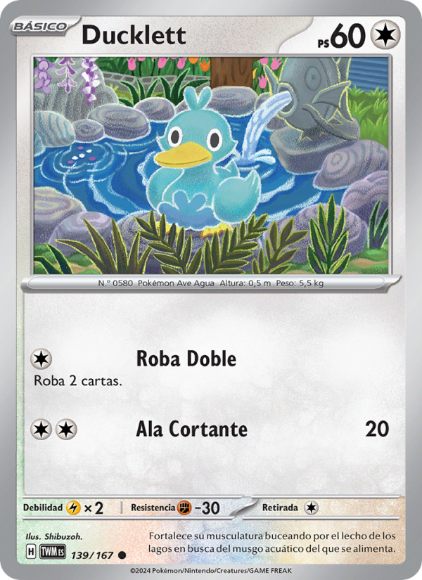 Ducklett 139 — Twilight Masquerade (Spanish Pokémon TCG card)