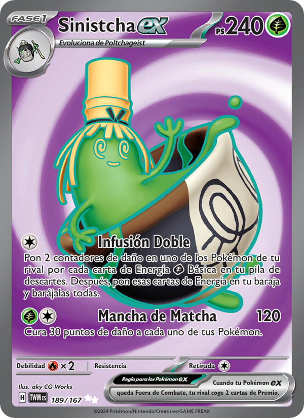 Sinistcha ex 189 — Twilight Masquerade (Spanish Pokémon TCG card)
