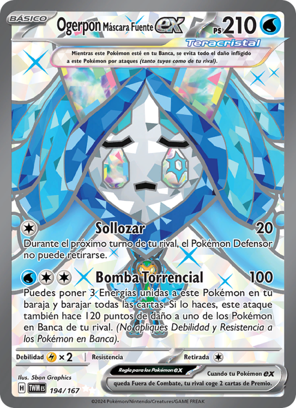 Ogerpon Máscara Fuente ex 194 — Twilight Masquerade (Spanish Pokémon TCG card)