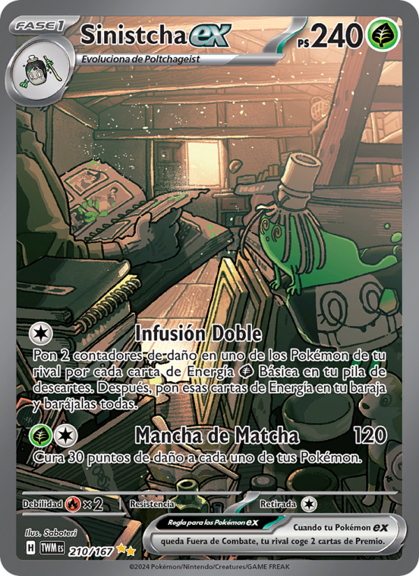 Sinistcha ex 210 — Twilight Masquerade (Spanish Pokémon TCG card)