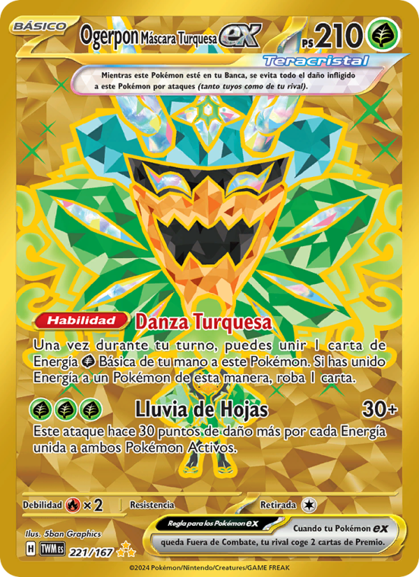 Ogerpon Máscara Turquesa ex 221 — Twilight Masquerade (Spanish Pokémon TCG card)