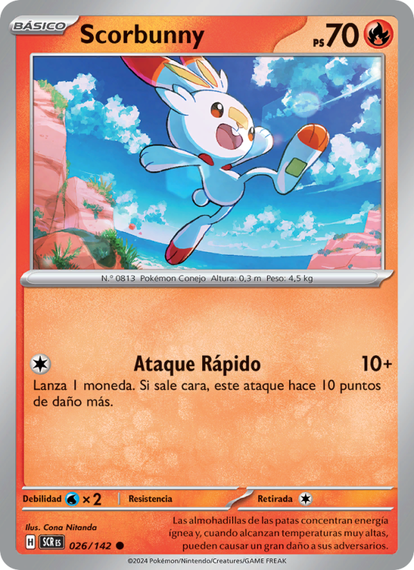Scorbunny 026 — Stellar Crown (Spanish Pokémon TCG card)