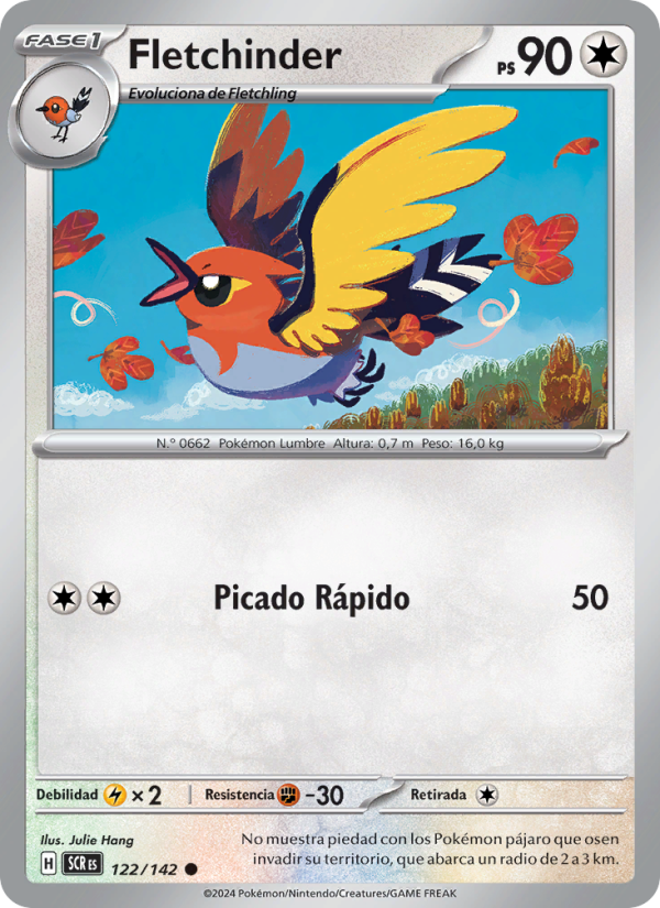 Fletchinder 122 — Stellar Crown (Spanish Pokémon TCG card)