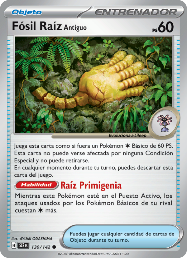 Fósil Raíz Antiguo 130 — Stellar Crown (Spanish Pokémon TCG card)