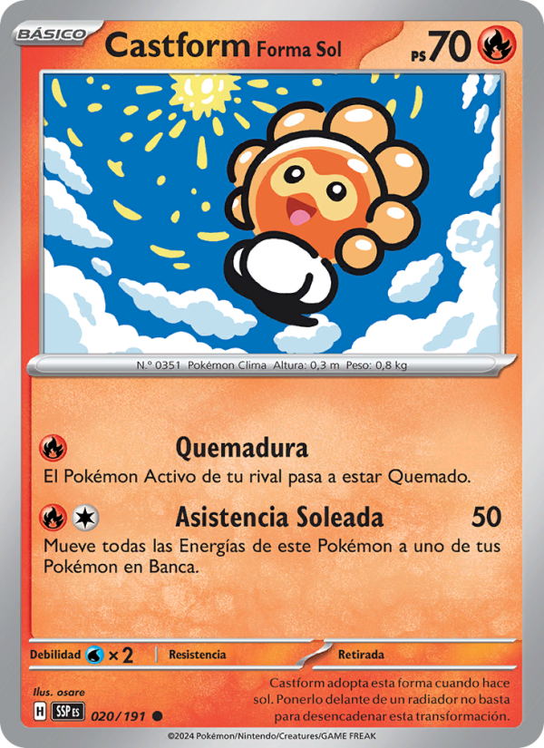 Castform Forma Sol 020 — Surging Sparks (Spanish Pokémon TCG card)