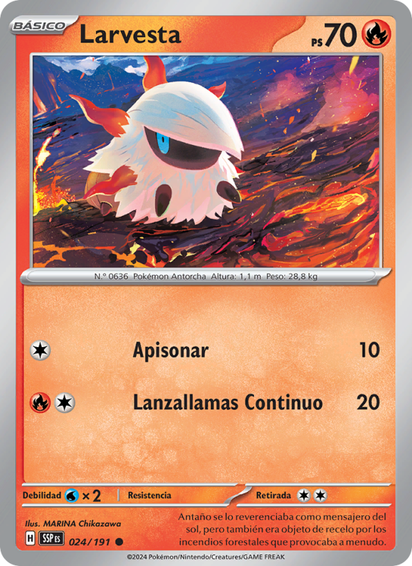 Larvesta 024 — Surging Sparks (Spanish Pokémon TCG card)