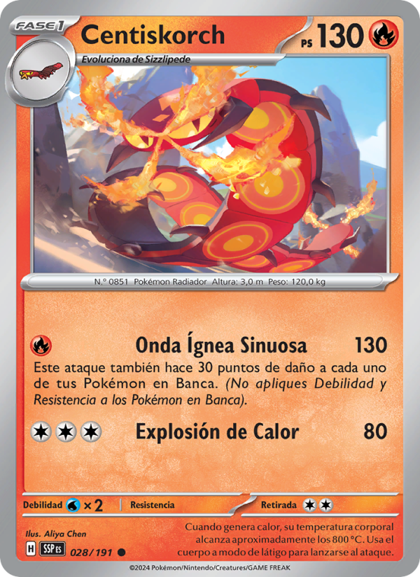 Centiskorch 028 — Surging Sparks (Spanish Pokémon TCG card)