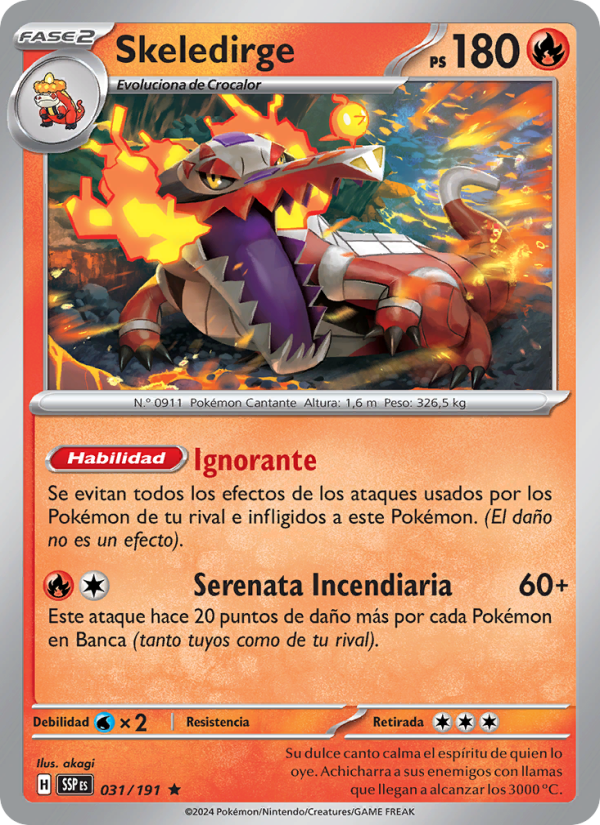 Skeledirge 031 — Surging Sparks (Spanish Pokémon TCG card)
