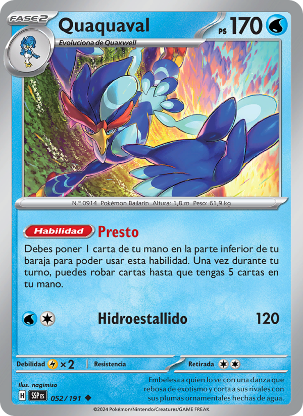 Quaquaval 052 — Surging Sparks (Spanish Pokémon TCG card)