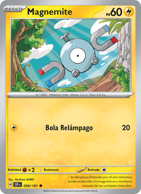 Magnemite 058 — Surging Sparks (Spanish Pokémon TCG card)