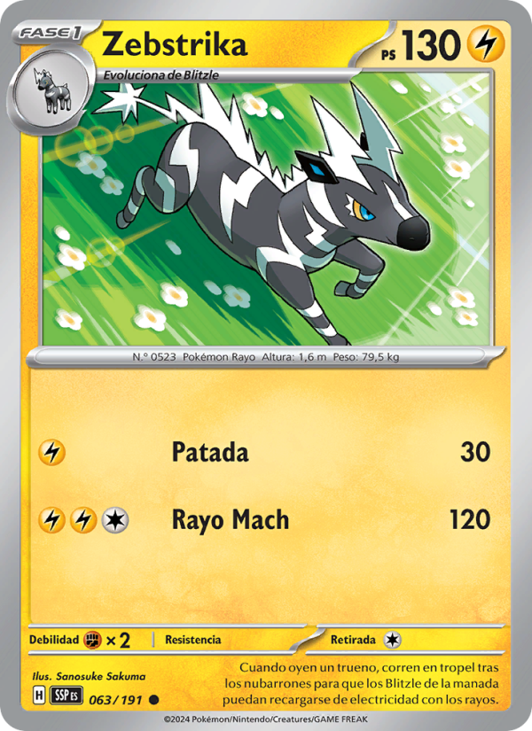 Zebstrika 063 — Surging Sparks (Spanish Pokémon TCG card)
