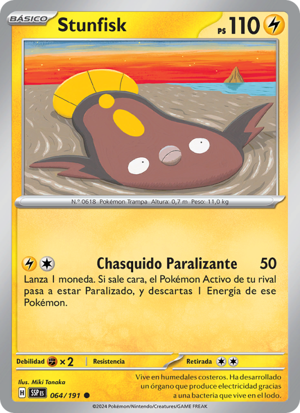 Stunfisk 064 — Surging Sparks (Spanish Pokémon TCG card)