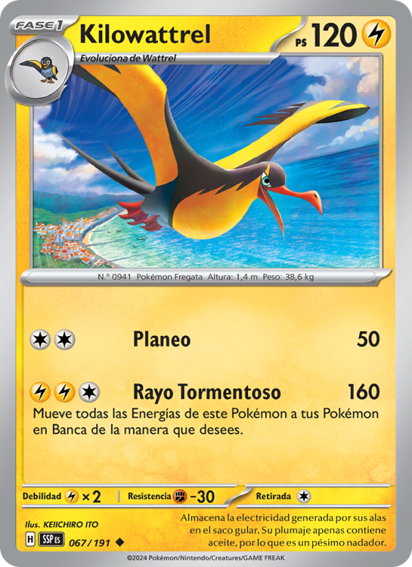 Kilowattrel 067 — Surging Sparks (Spanish Pokémon TCG card)