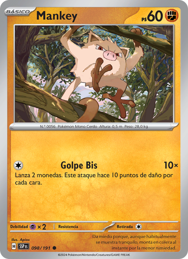Mankey 098 — Surging Sparks (Spanish Pokémon TCG card)