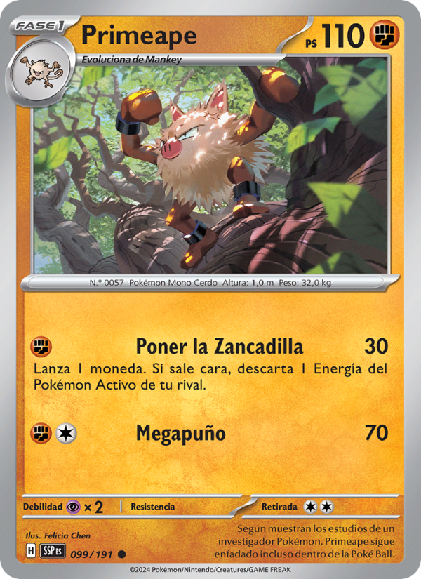 Primeape 099 — Surging Sparks (Spanish Pokémon TCG card)