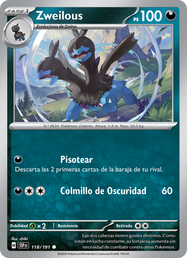 Zweilous 118 — Surging Sparks (Spanish Pokémon TCG card)
