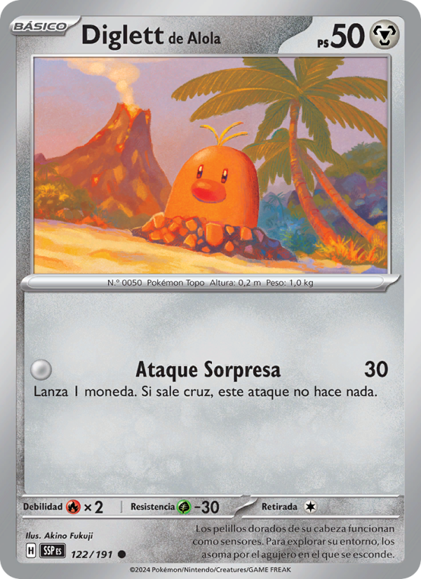 Diglett de Alola 122 — Surging Sparks (Spanish Pokémon TCG card)