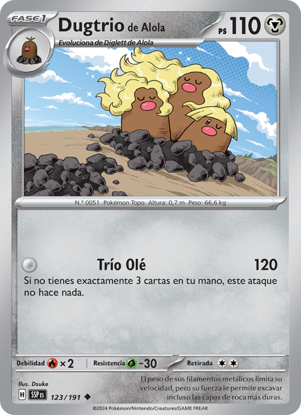 Dugtrio de Alola 123 — Surging Sparks (Spanish Pokémon TCG card)