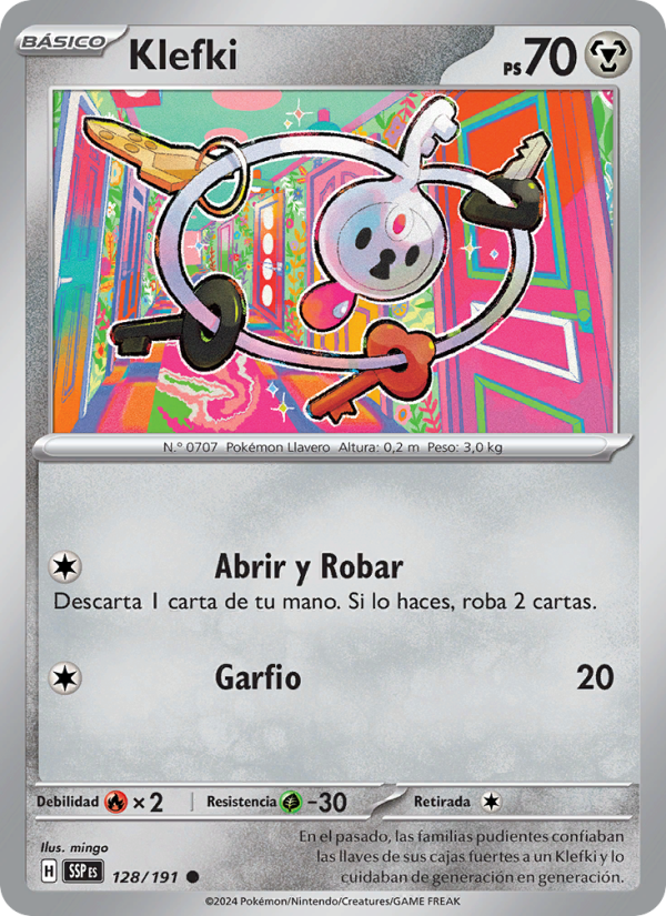 Klefki 128 — Surging Sparks (Spanish Pokémon TCG card)