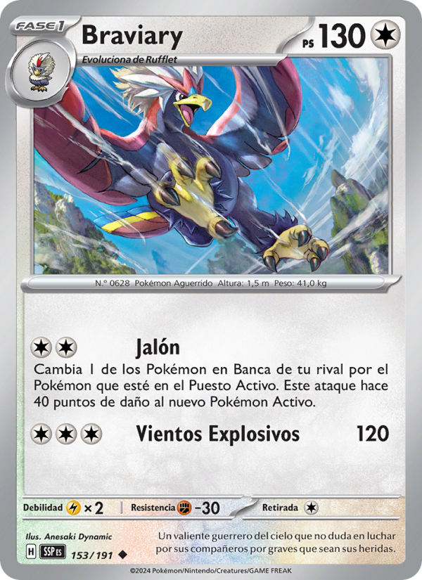 Braviary 153 — Surging Sparks (Spanish Pokémon TCG card)