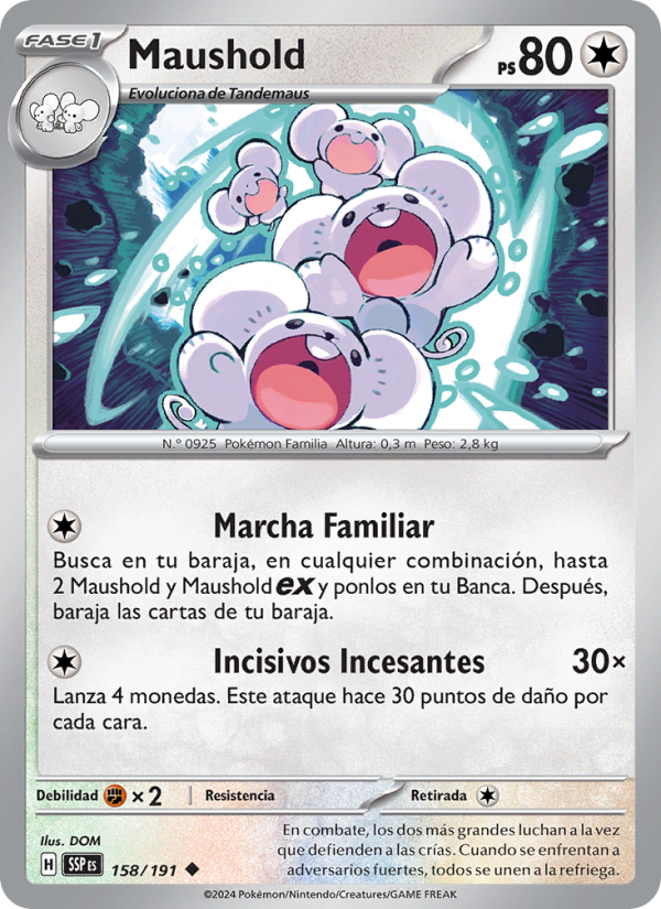 Maushold 158 — Surging Sparks (Spanish Pokémon TCG card)